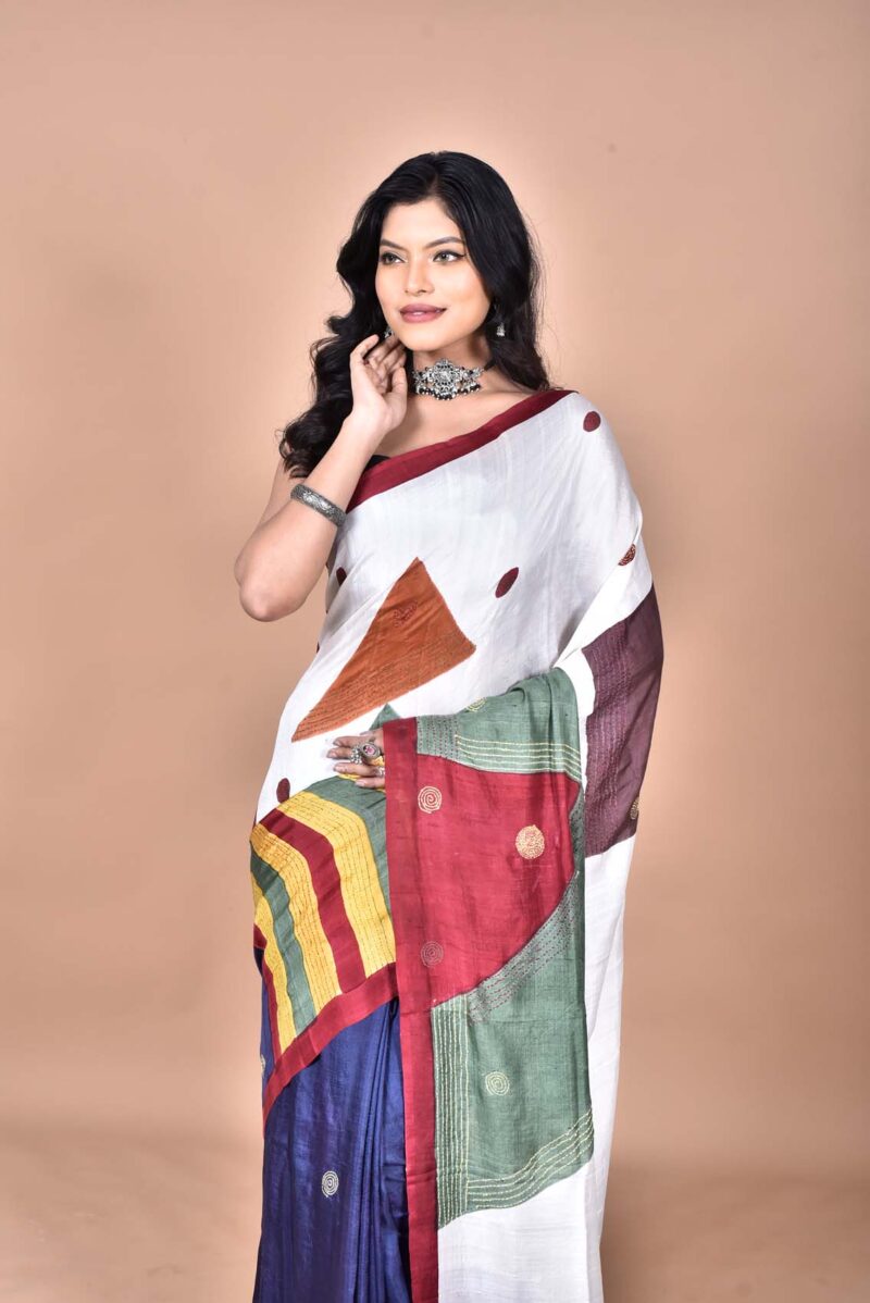 Mulberry Silk Saree with Hand Print and Hand Embroidery ( Multi)