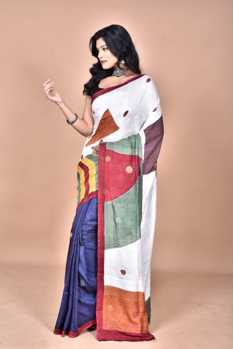 Mulberry Silk Saree with Hand Print and Hand Embroidery ( Multi)