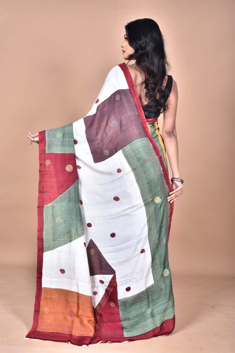 Mulberry Silk Saree with Hand Print and Hand Embroidery ( Multi)