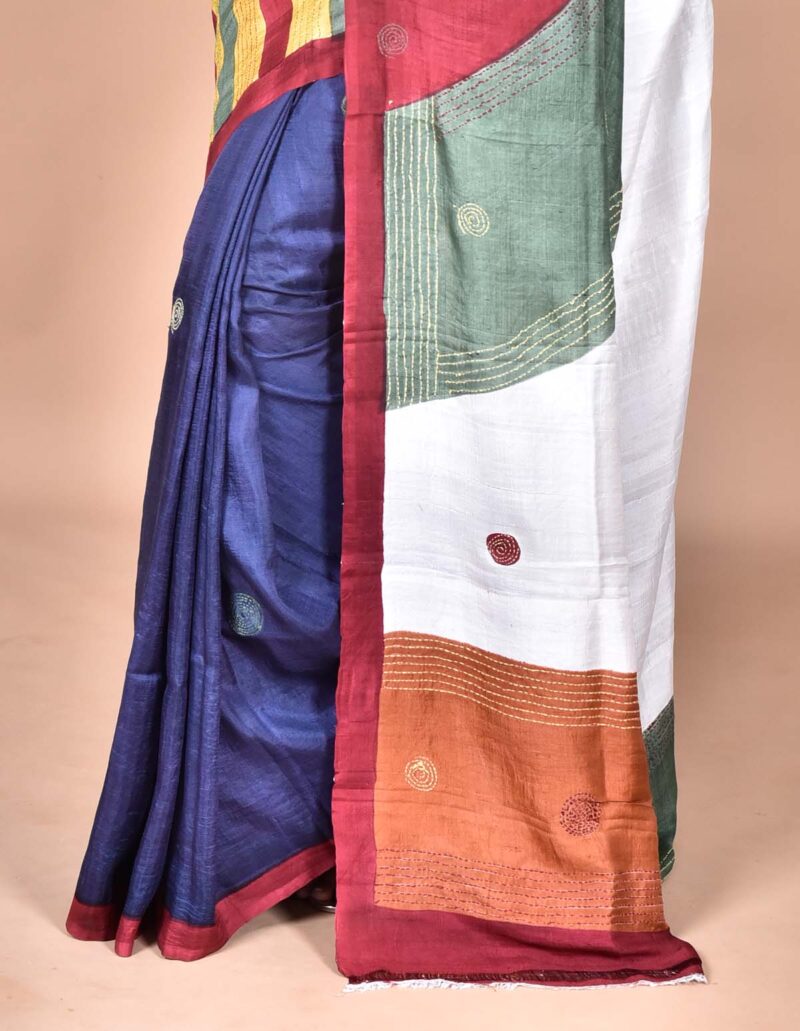 Mulberry Silk Saree with Hand Print and Hand Embroidery ( Multi)