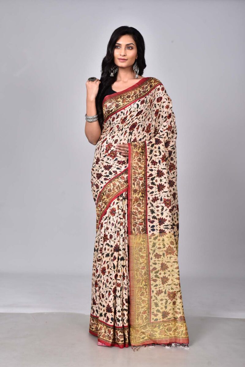 Mulberry and Matka Silk Woven Saree with Digital Print (Multi)