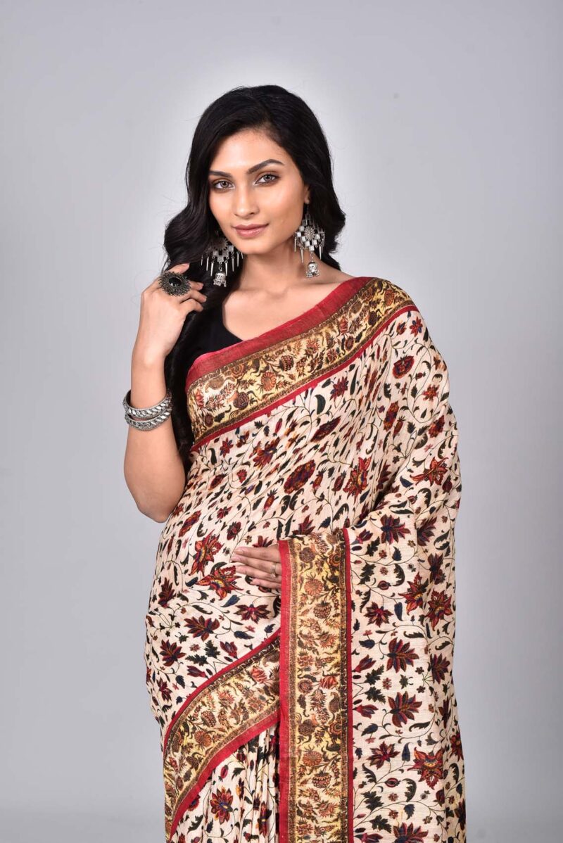 Mulberry and Matka Silk Woven Saree with Digital Print (Multi)