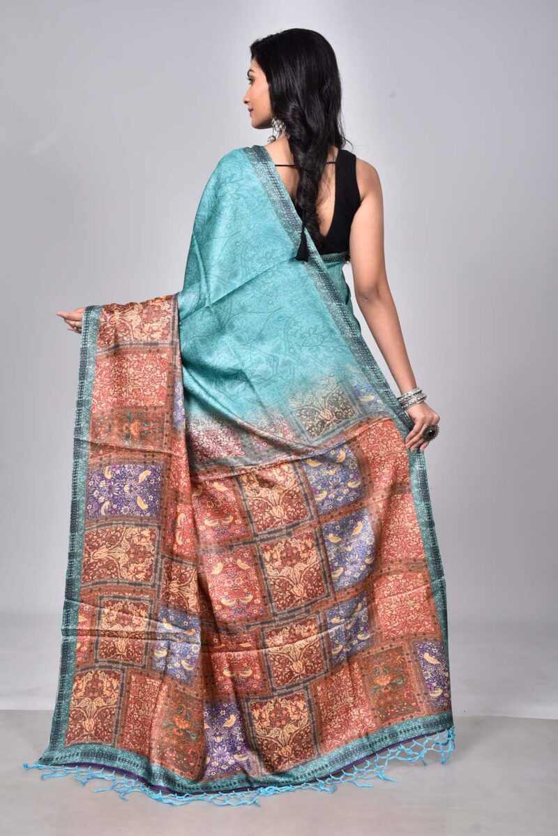 Tassar Saree with Digital Print (Green Multi)