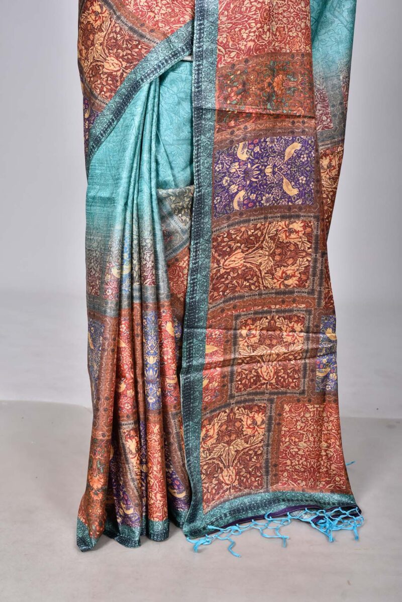 Tassar Saree with Digital Print (Green Multi)