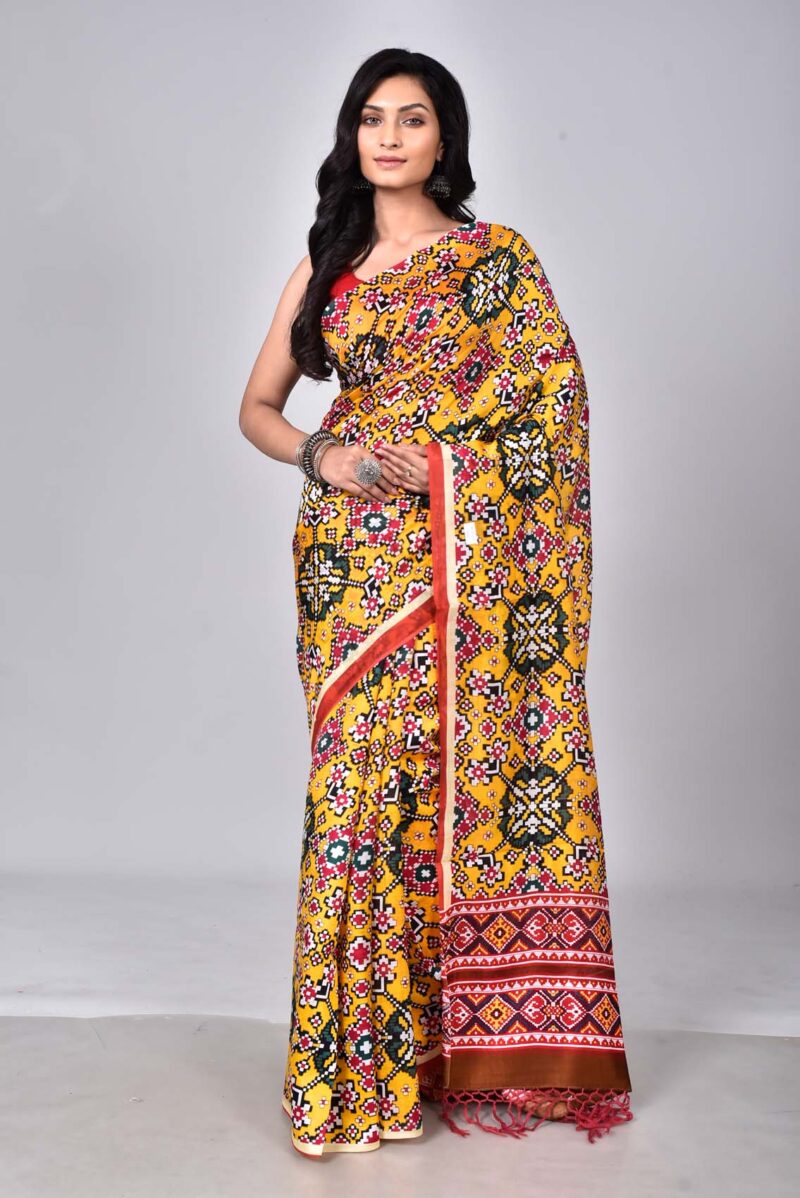 Mulberry & Raw Silk Saree with Digital Print  (Yellow Multi )