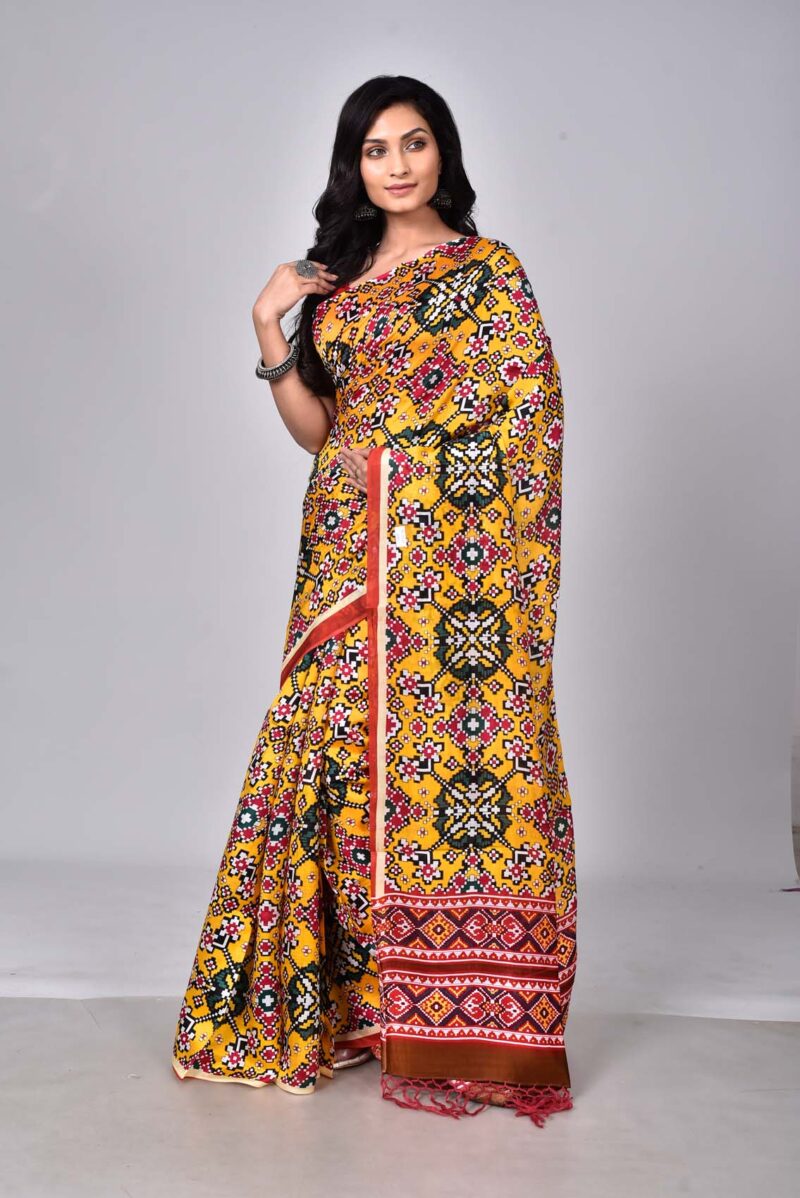 Mulberry & Raw Silk Saree with Digital Print  (Yellow Multi )