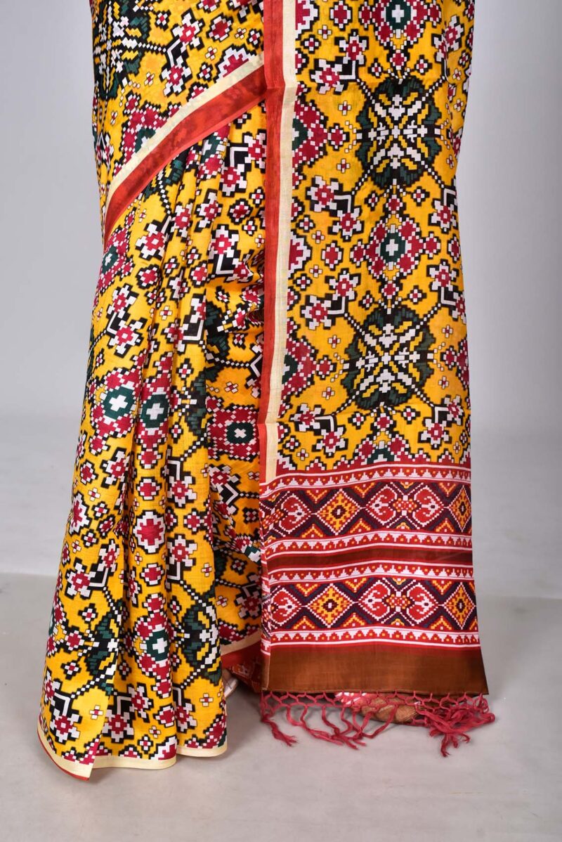 Mulberry & Raw Silk Saree with Digital Print  (Yellow Multi )