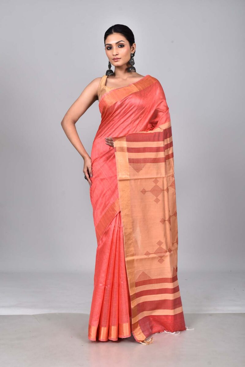 Mulberry and Raw Silk Woven Sarees (Orange)