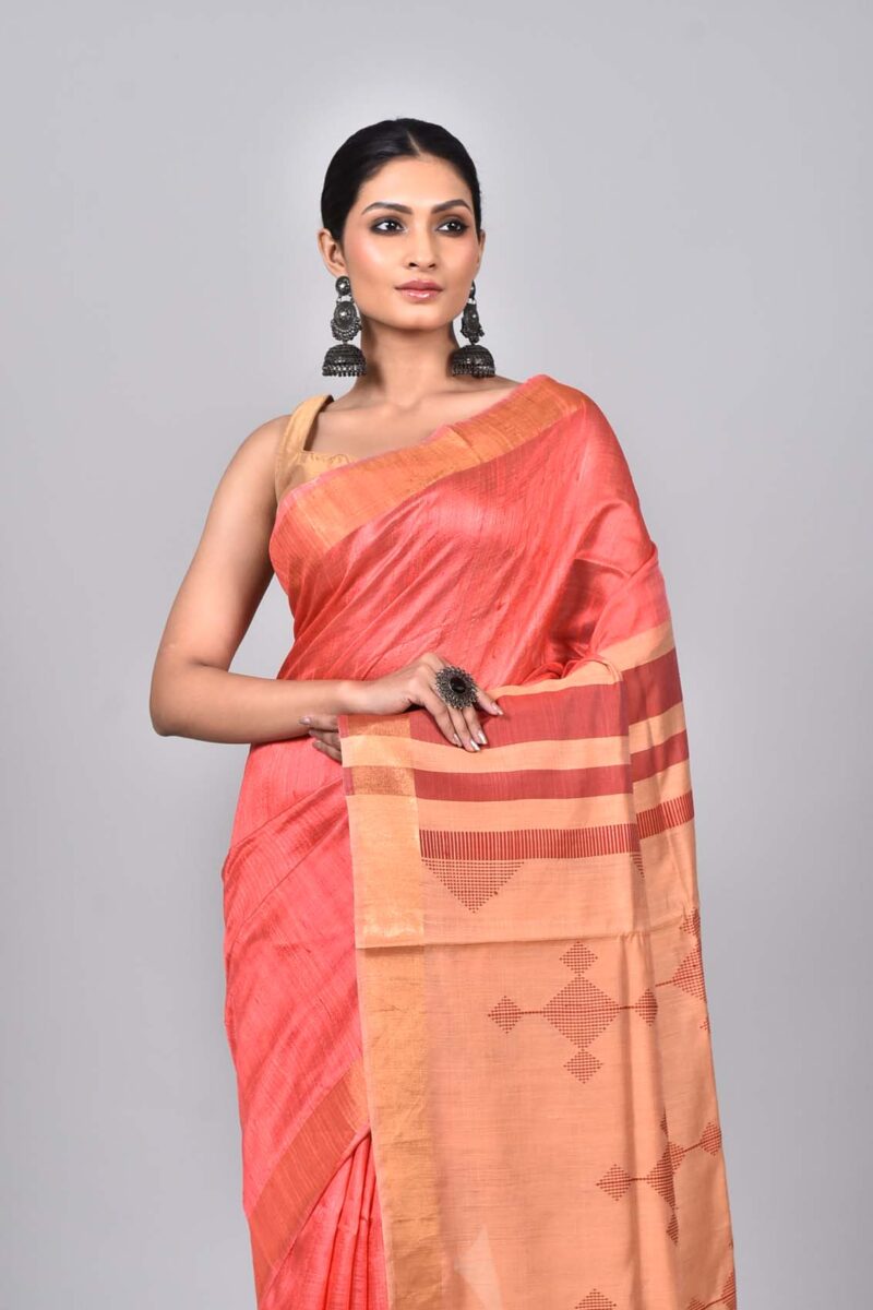 Mulberry and Raw Silk Woven Sarees (Orange)