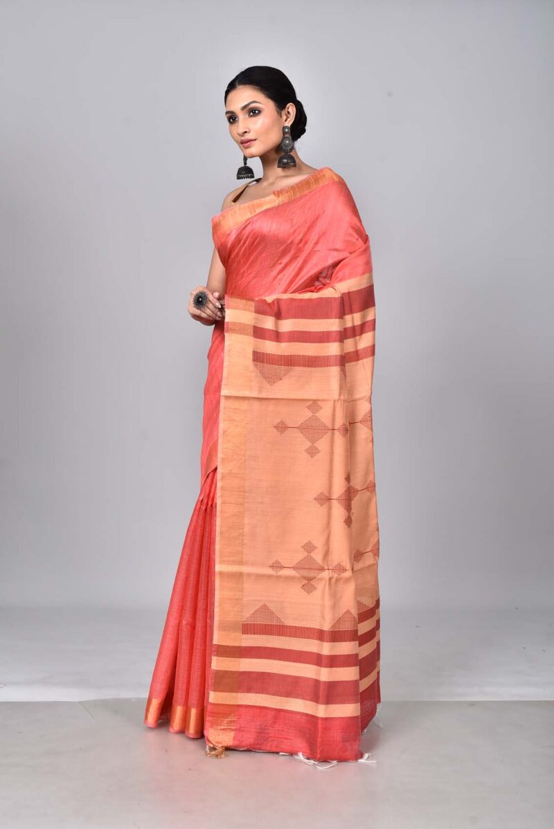 Mulberry and Raw Silk Woven Sarees (Orange)