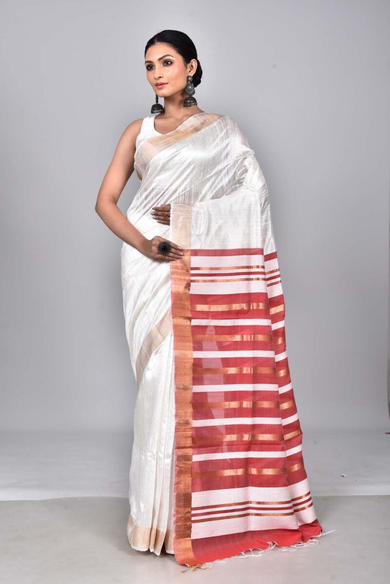 Mulberry and Raw Silk Woven Sarees (Off White)