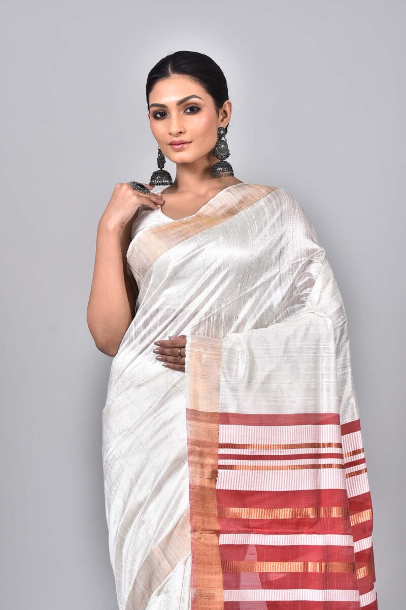 Mulberry and Raw Silk Woven Sarees (Off White)