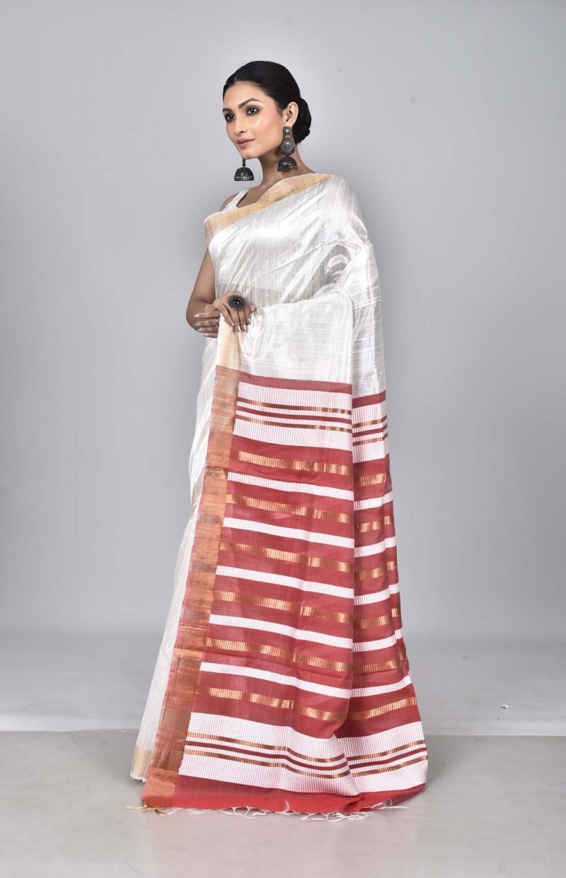 Mulberry and Raw Silk Woven Sarees (Off White)