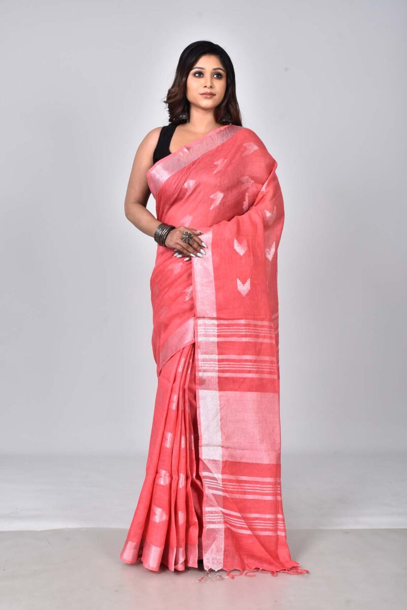 Linen Woven Saree (Pink)