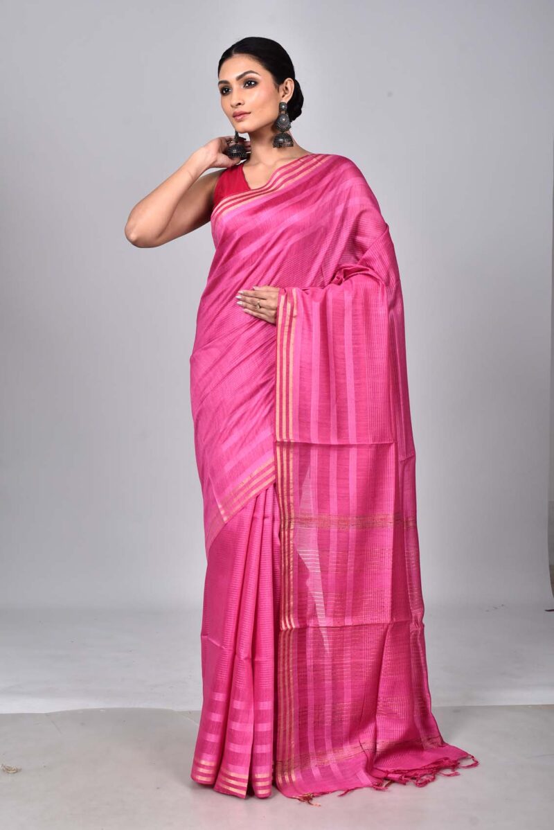 Tassar Munga Woven Saree (Pink)