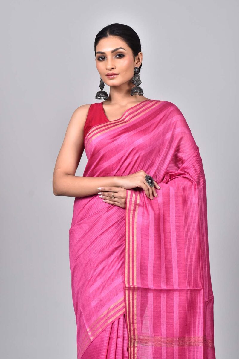 Tassar Munga Woven Saree (Pink)