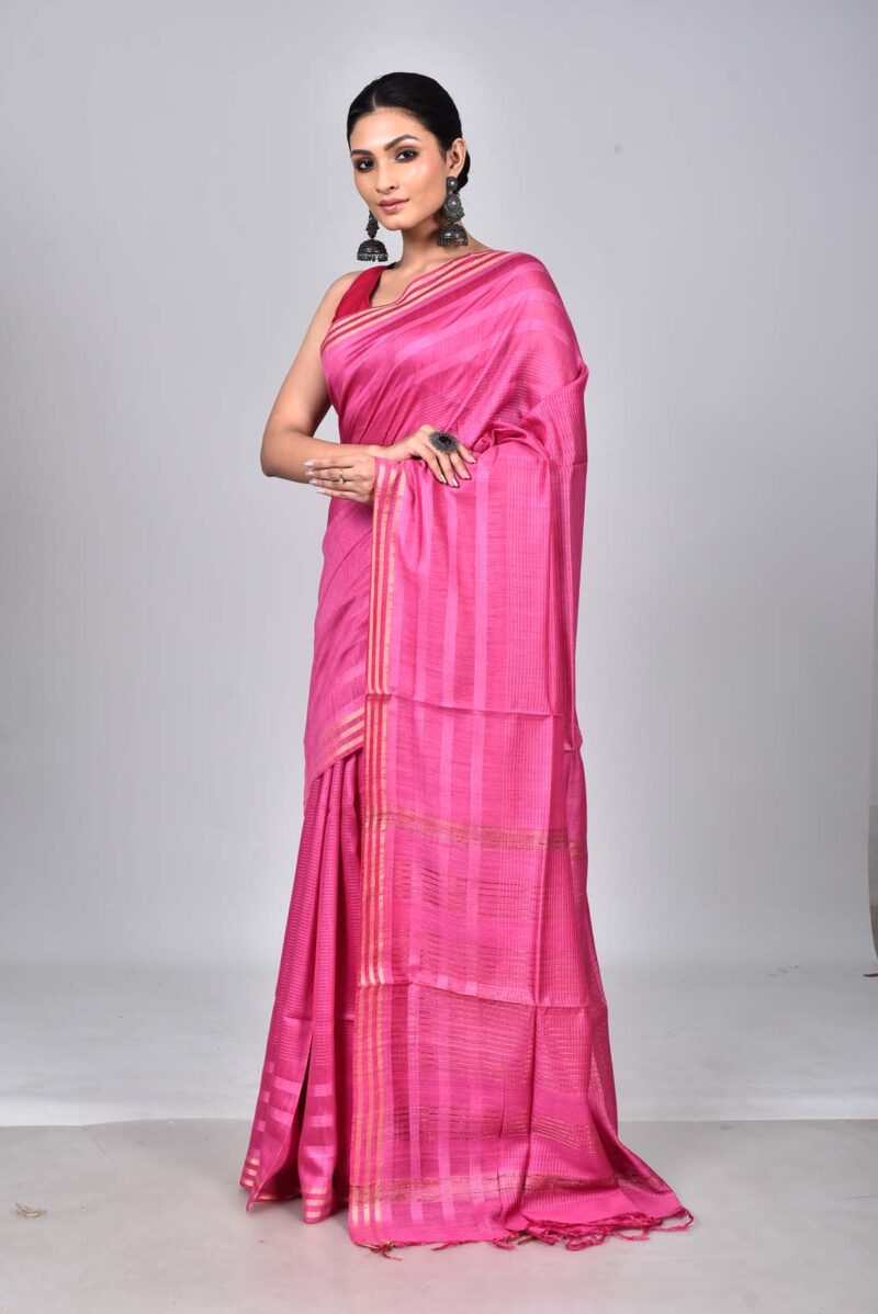 Tassar Munga Woven Saree (Pink)