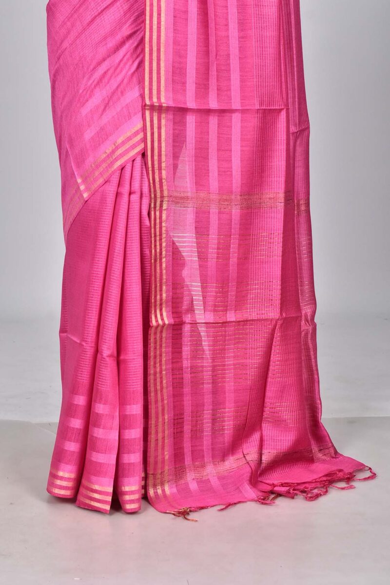 Tassar Munga Woven Saree (Pink)