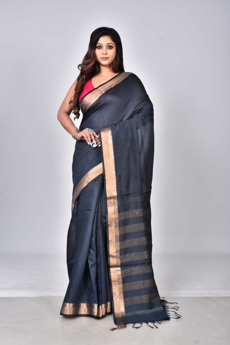 Silk Modal Woven Saree (Black)