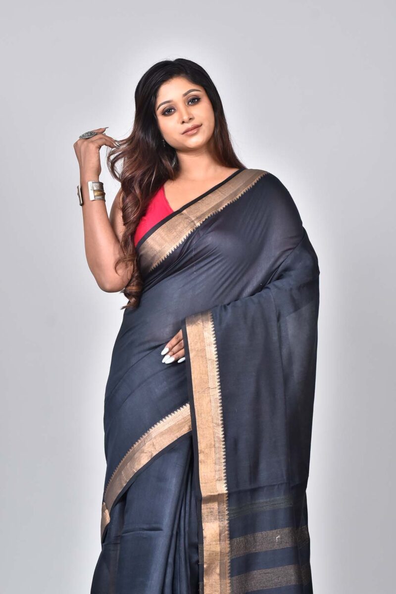 Silk Modal Woven Saree (Black)