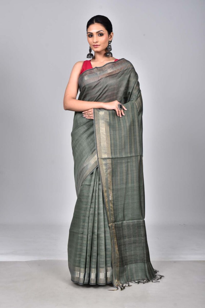 Tassar Munga Woven Saree (Green)