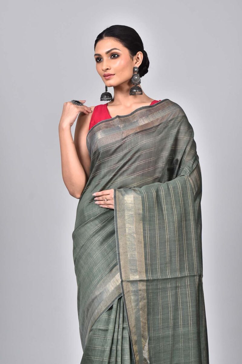 Tassar Munga Woven Saree (Green)