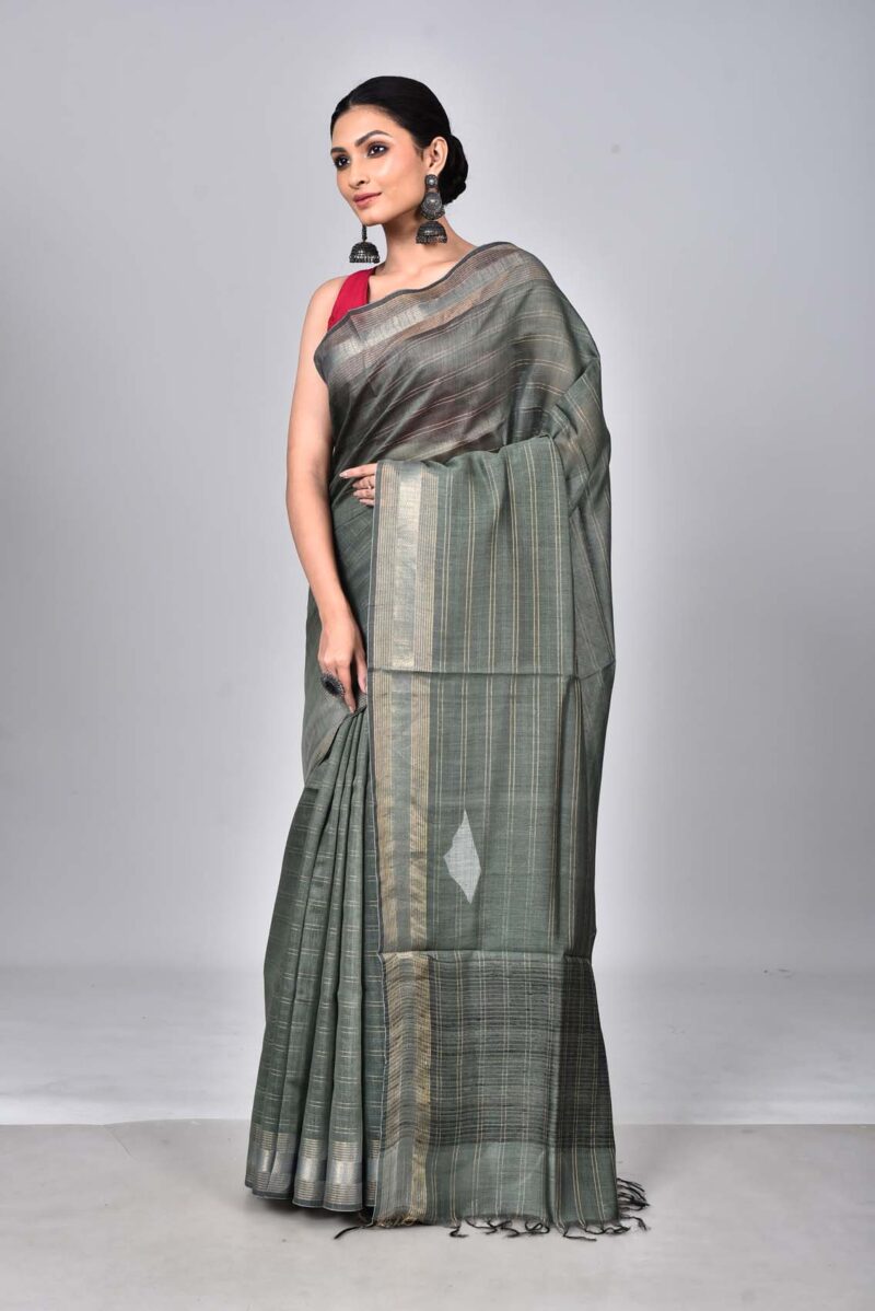 Tassar Munga Woven Saree (Green)