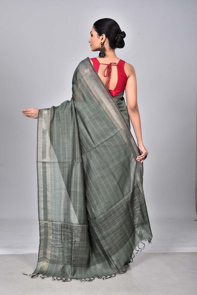 Tassar Munga Woven Saree (Green)