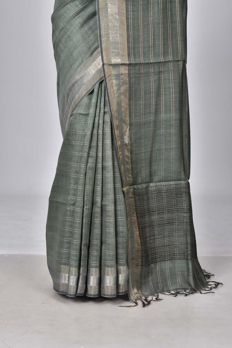 Tassar Munga Woven Saree (Green)