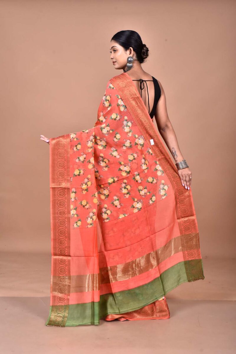 Silk Cotton Saree with Hand Screen Print (Red)