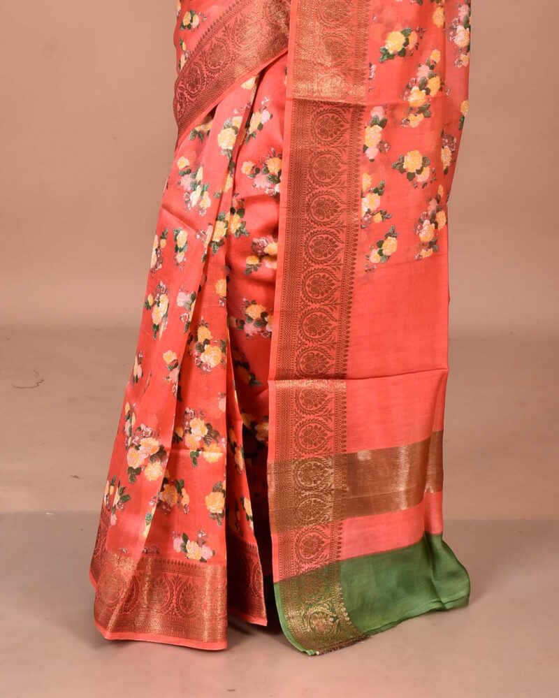 Silk Cotton Saree with Hand Screen Print (Red)