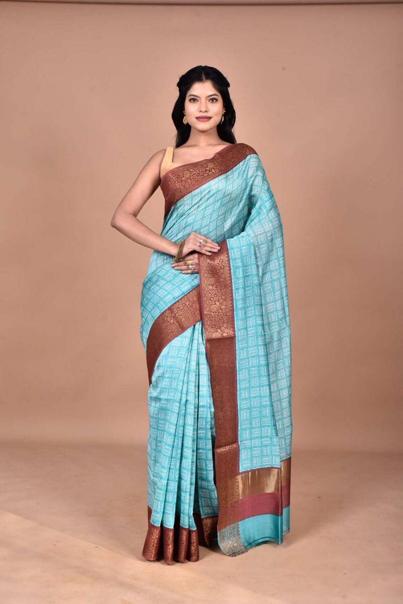 Silk Cotton Saree with Hand Screen Print (Green)