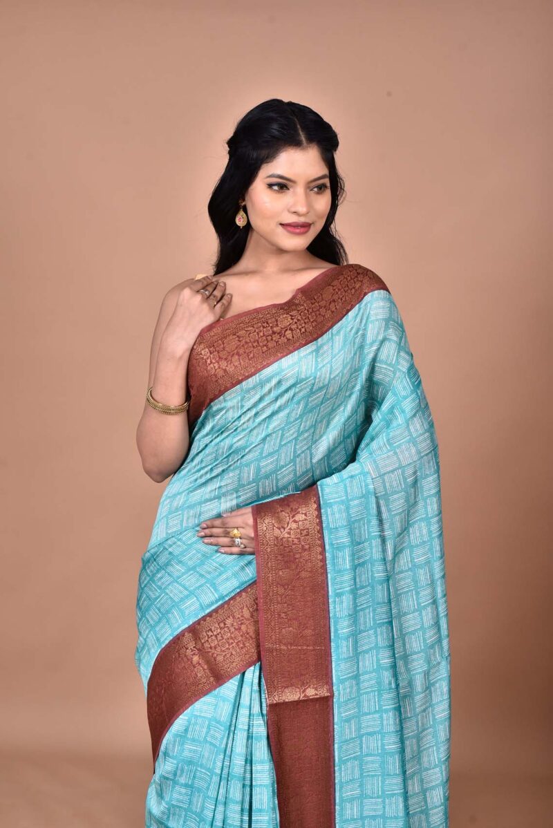 Silk Cotton Saree with Hand Screen Print (Green)