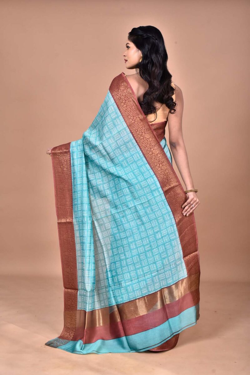 Silk Cotton Saree with Hand Screen Print (Green)