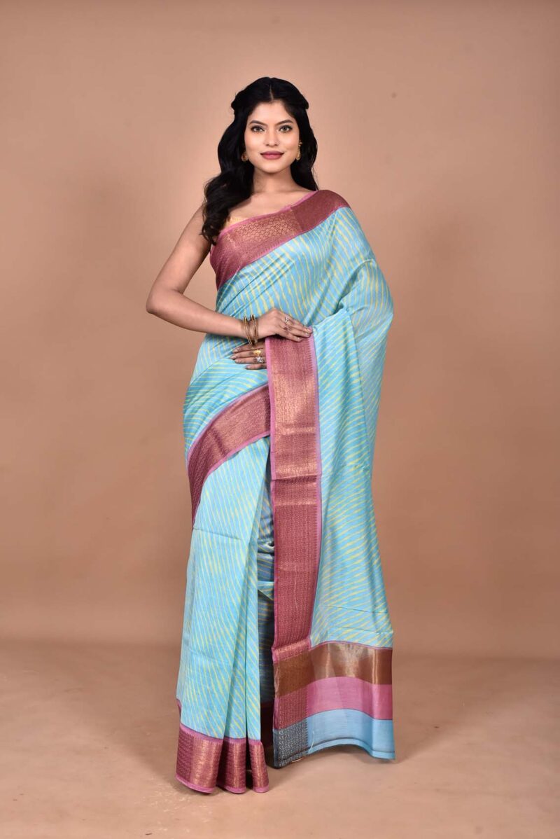 Silk Cotton Saree with Hand Screen Print (Green)