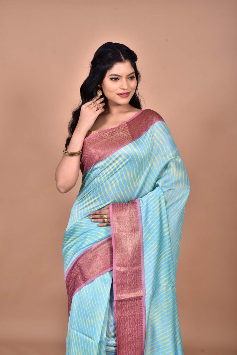 Silk Cotton Saree with Hand Screen Print (Green)