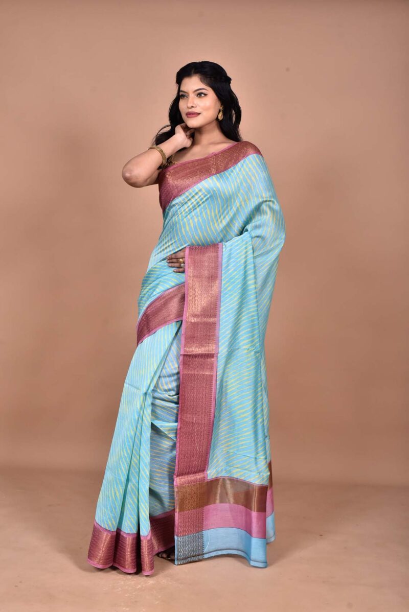 Silk Cotton Saree with Hand Screen Print (Green)