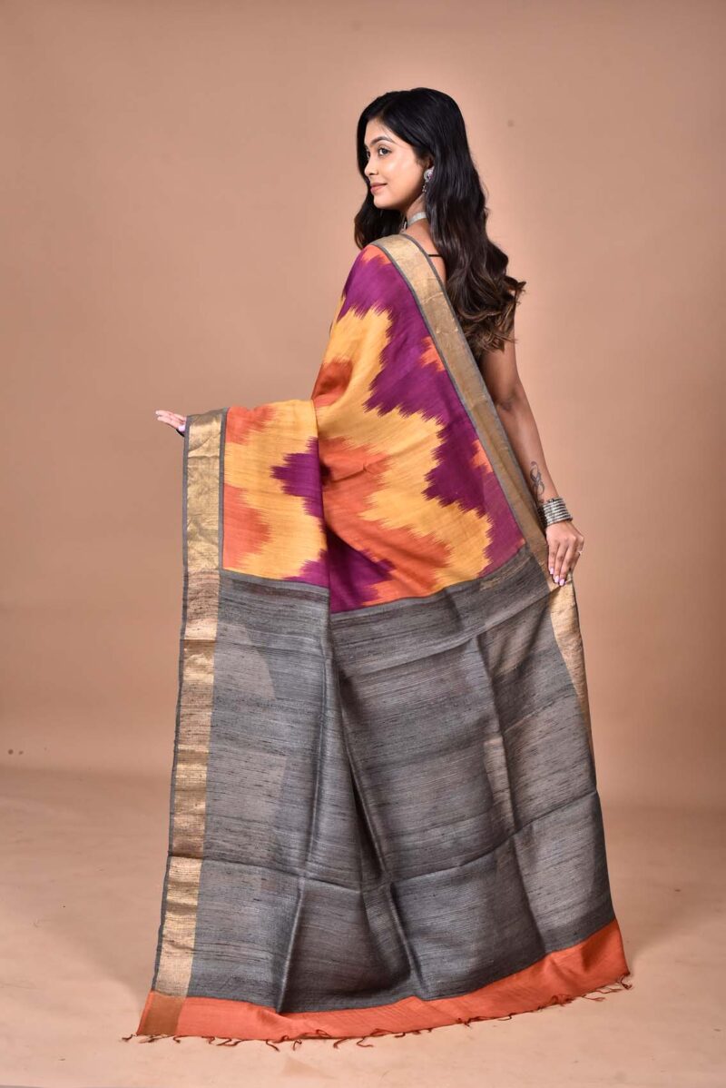 Tassar Moonga Sarees with Hand Screen Prints (Multi)