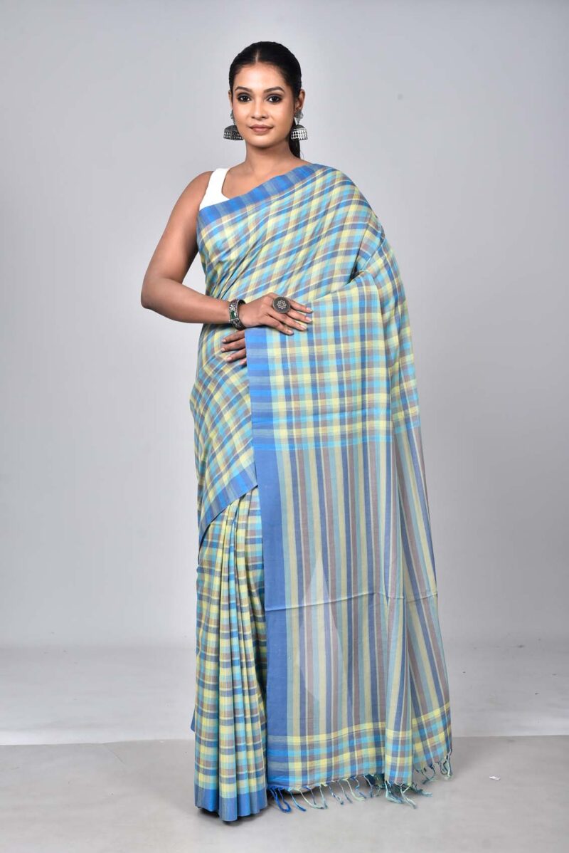 Superior Giza Cotton Yarn Dyed Woven Saree (Green Multi)