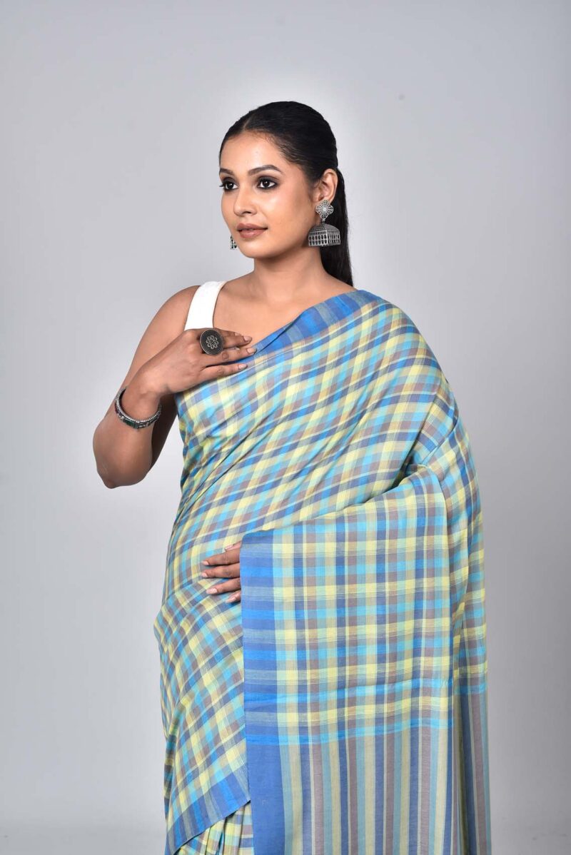 Superior Giza Cotton Yarn Dyed Woven Saree (Green Multi)