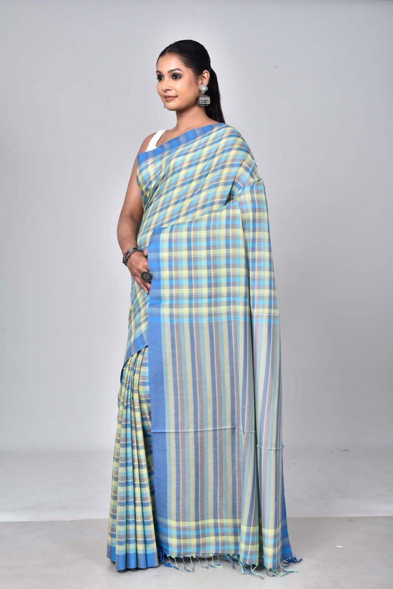 Superior Giza Cotton Yarn Dyed Woven Saree (Green Multi)