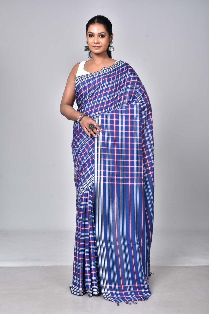 Superior Giza Cotton Yarn Dyed Woven Saree (Blue Multi )