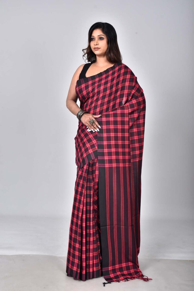 Superior Giza Cotton Yarn Dyed Woven Saree (Red Black)