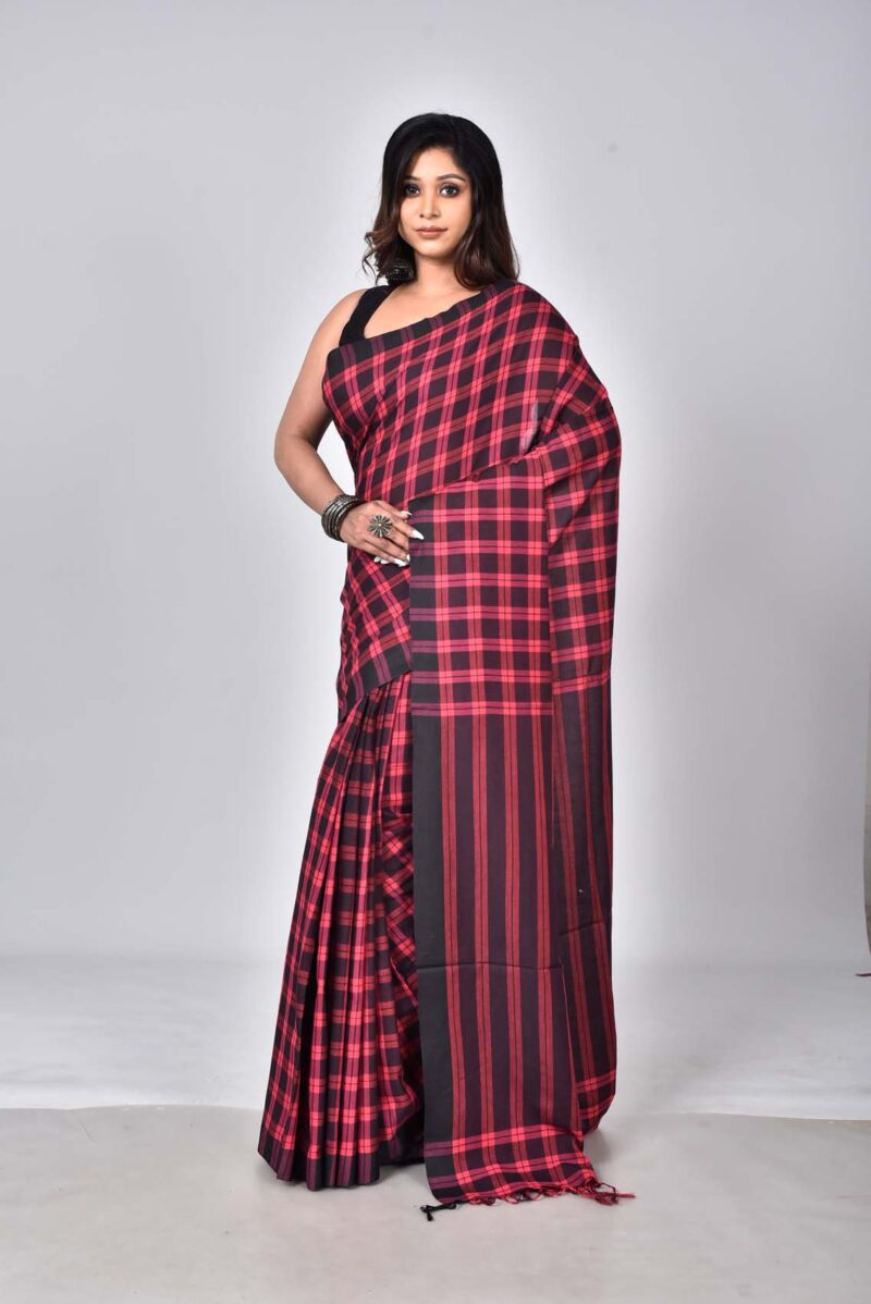 Superior Giza Cotton Yarn Dyed Woven Saree (Red Black)