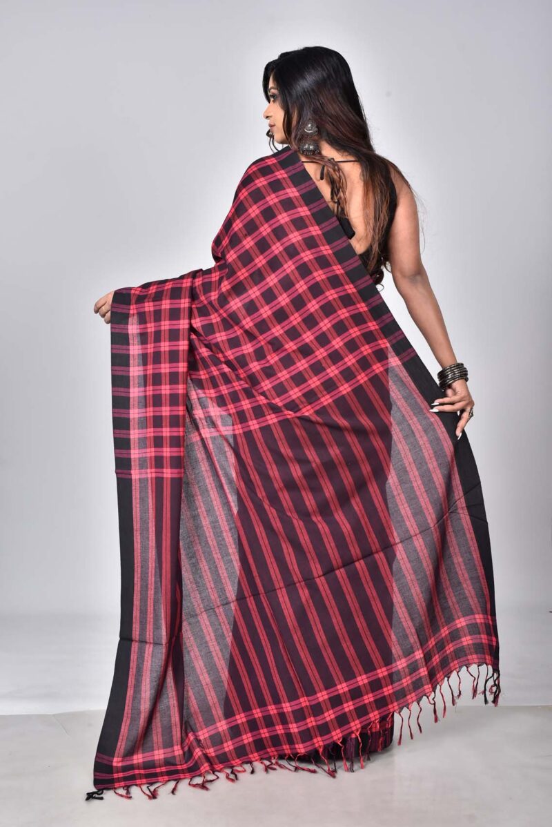 Superior Giza Cotton Yarn Dyed Woven Saree (Red Black)