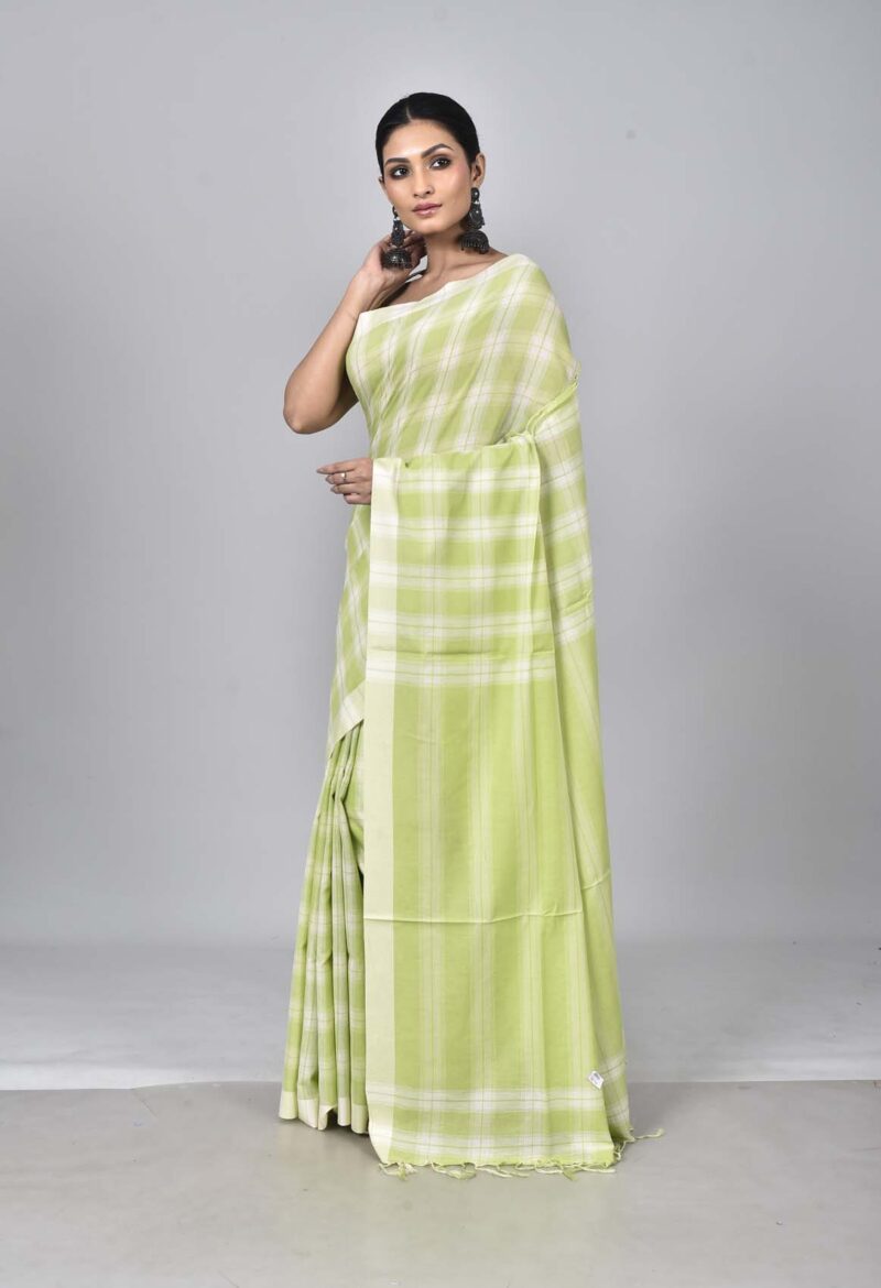 Superior Giza Cotton Yarn Dyed Woven Saree (Light Green)