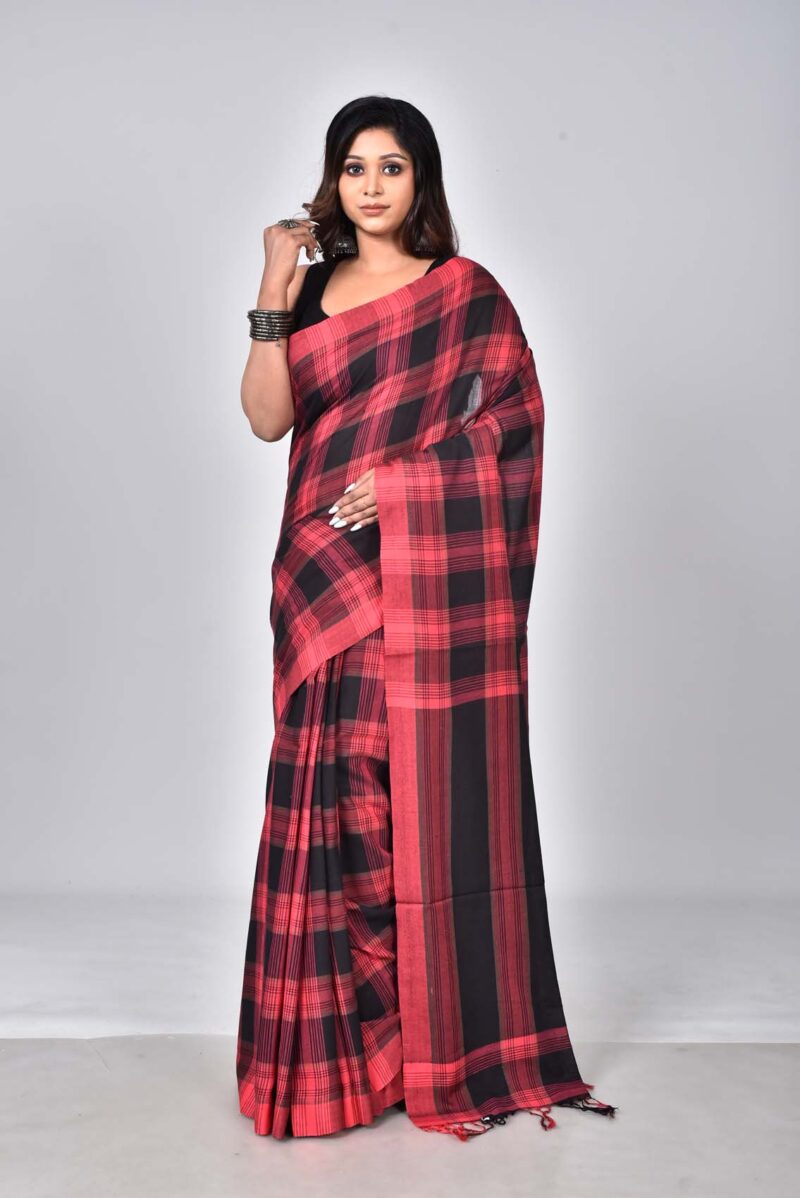 Superior Giza Cotton Yarn Dyed Woven Saree (Red Black)