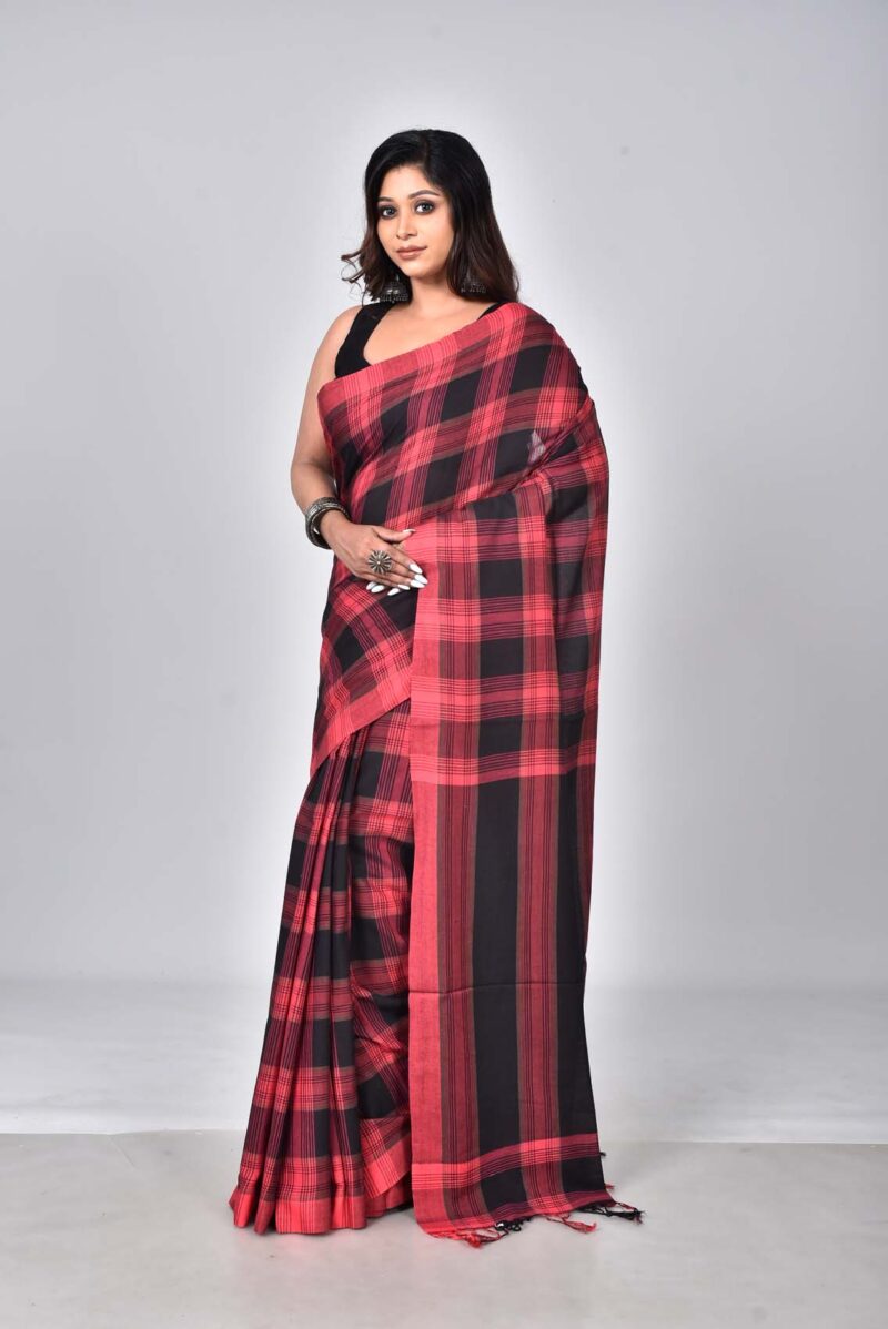 Superior Giza Cotton Yarn Dyed Woven Saree (Red Black)