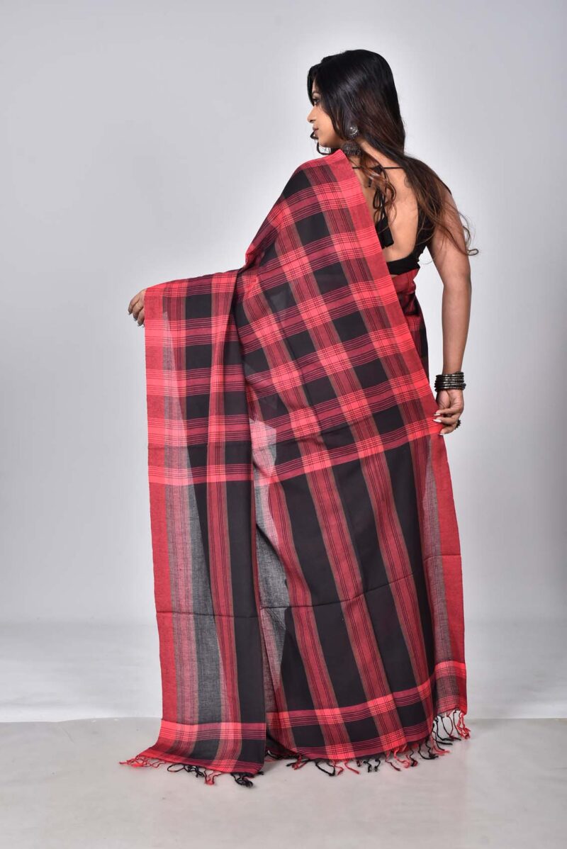 Superior Giza Cotton Yarn Dyed Woven Saree (Red Black)