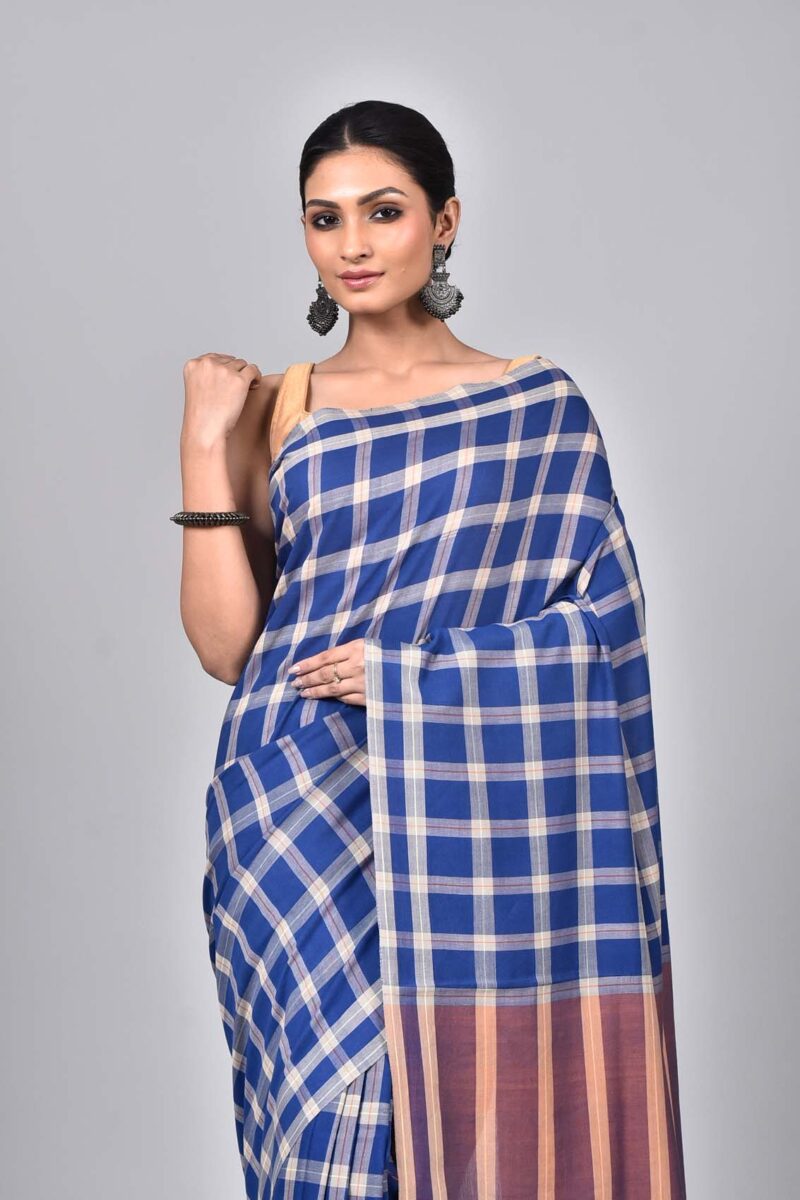 Superior Giza Cotton Yarn Dyed Woven Saree (Blue Multi)